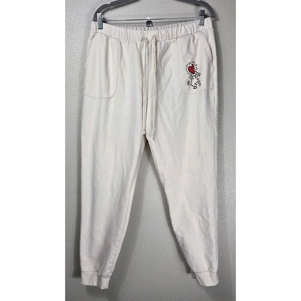 Keith Haring‎ Jogger Sweatpants Cream Graphic Pocket Size Large